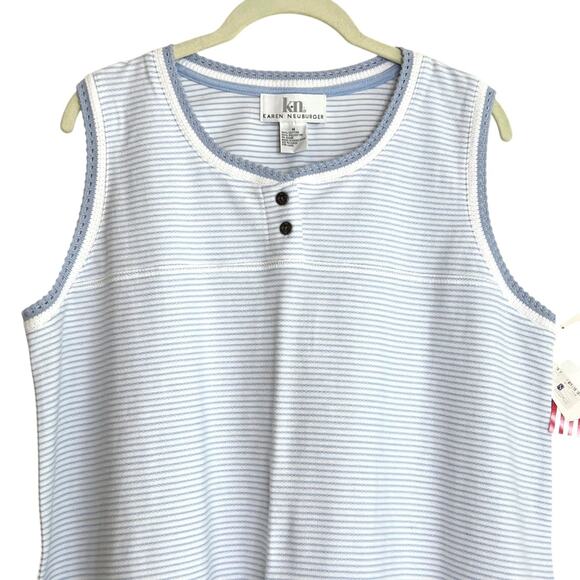 Vintage NOS Karen Neuberger Sleeveless Nightgown M Blue Stripe Made in Hong Kong - Picture 2 of 6